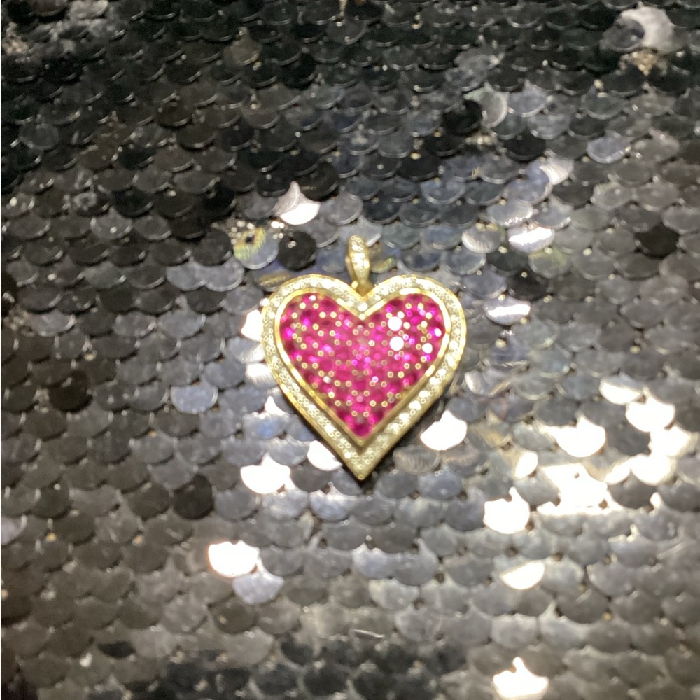 Gold Heart Brooch with Pink Crystal Center
